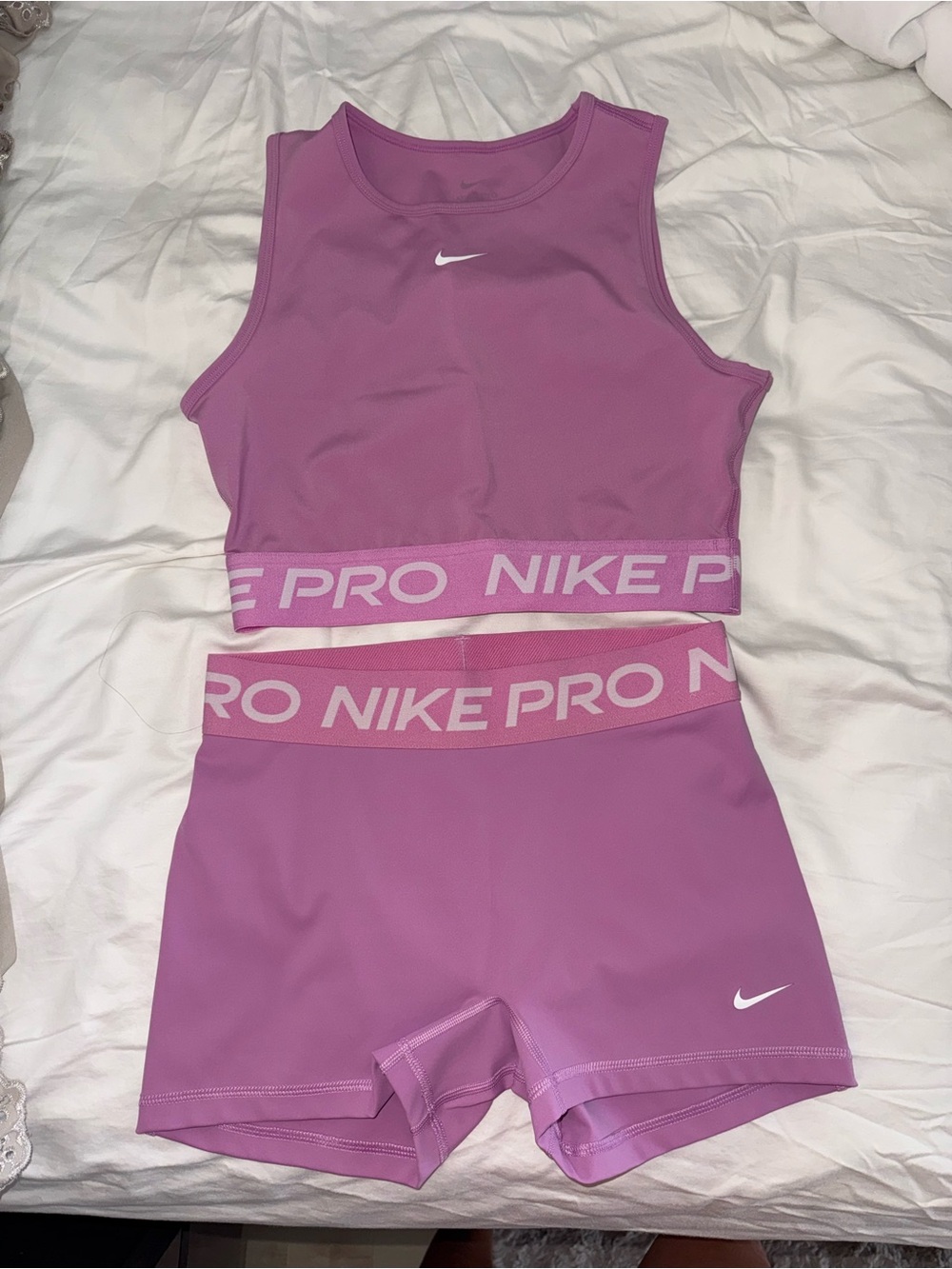 Nike Girls' Purple/Pink Pro Crop Top and Shorts Set